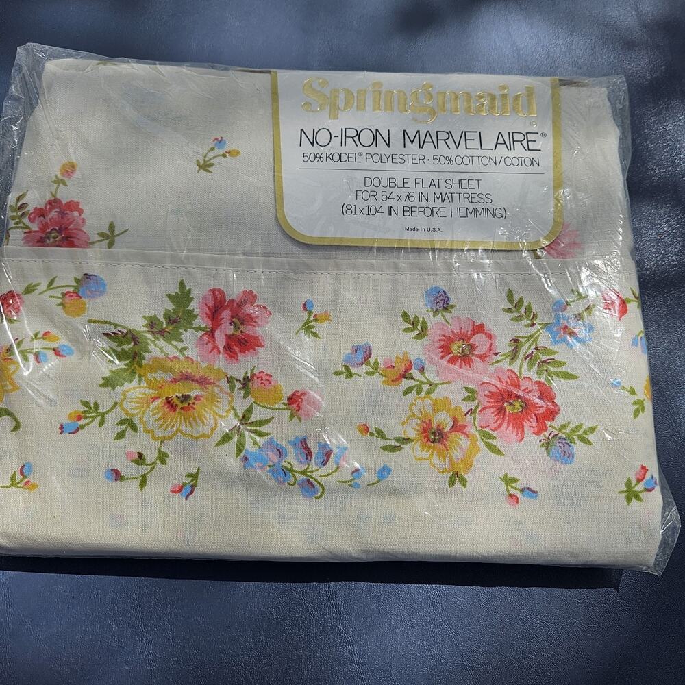 VINTAGE SPRINGMAID Marvelaire Double Flat Sheet NEW Melinda Floral
